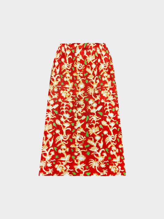 Issey Miyake Pleats Please 2000s Red Printed Skirt