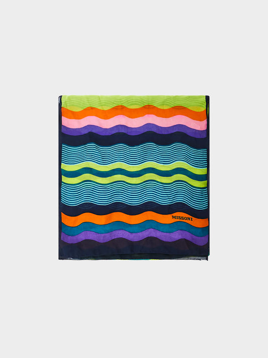 Missoni 2010s Multicolor Wave Print Silk Scarf