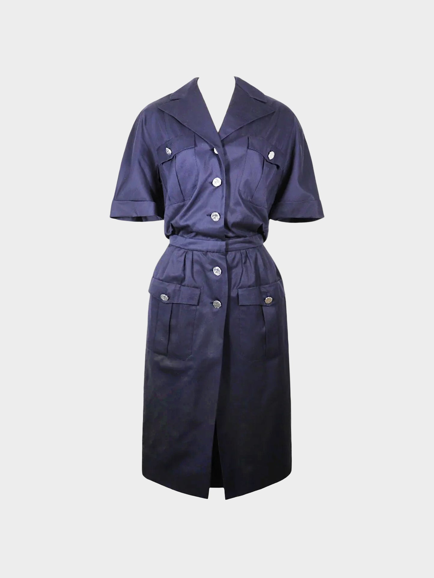 Chanel 1990s Navy Cotton Shirt Dress