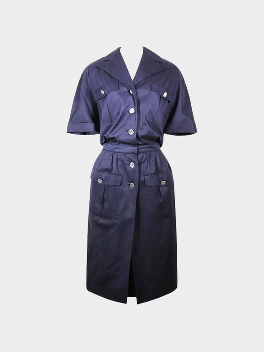 Chanel 1990s Navy Cotton Shirt Dress