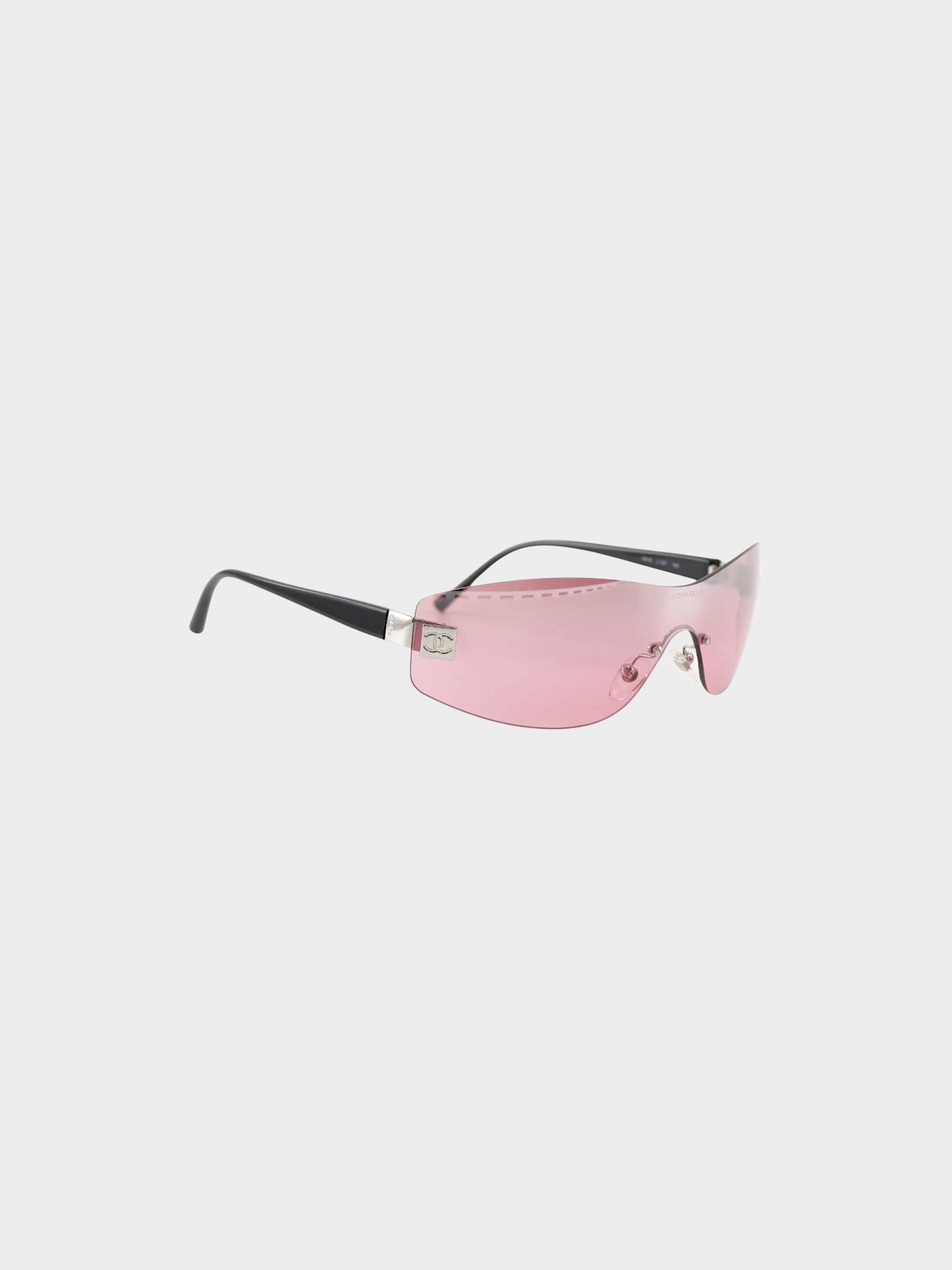 Chanel 2000s Pink Monolens Rimless Rectangle CC Sunglasses