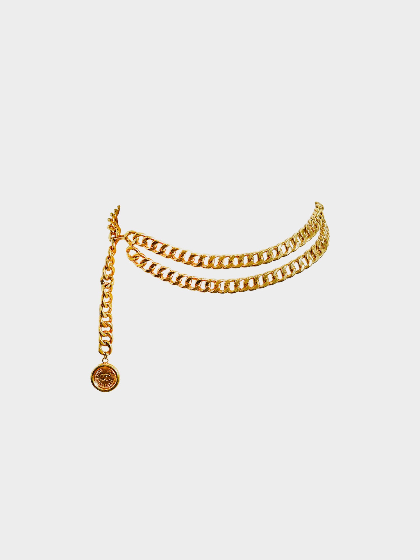Chanel 1990s Gold Chain Link 31 Rue Cambon Medallion Belt