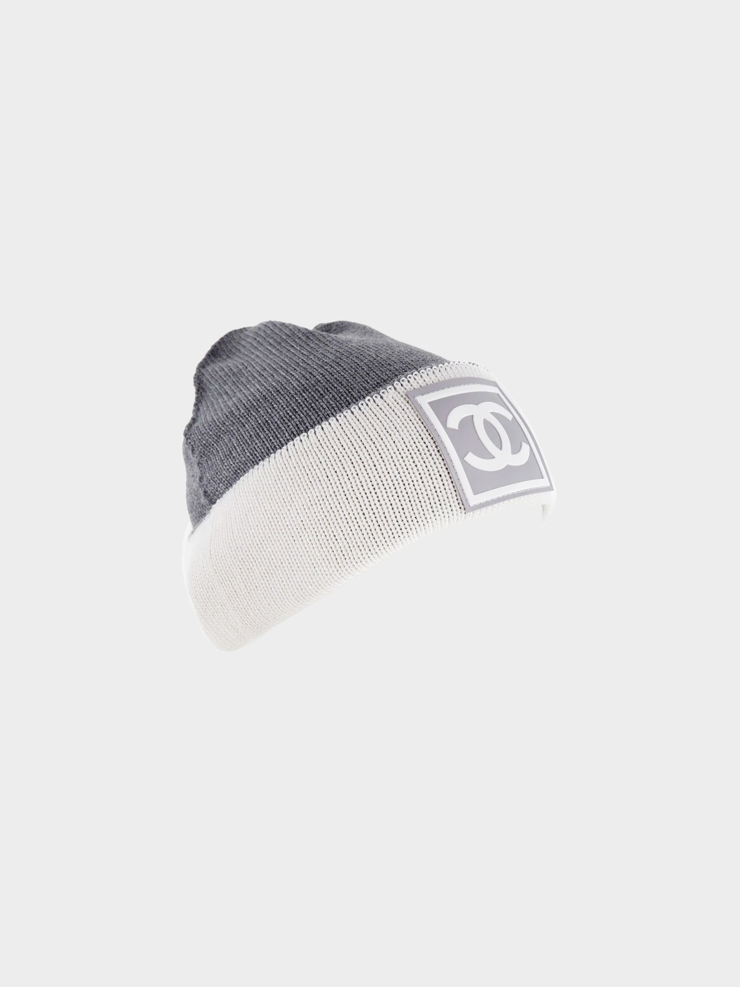 Chanel Sport 2000s Grey Wool Blend Knit Logo Beanie