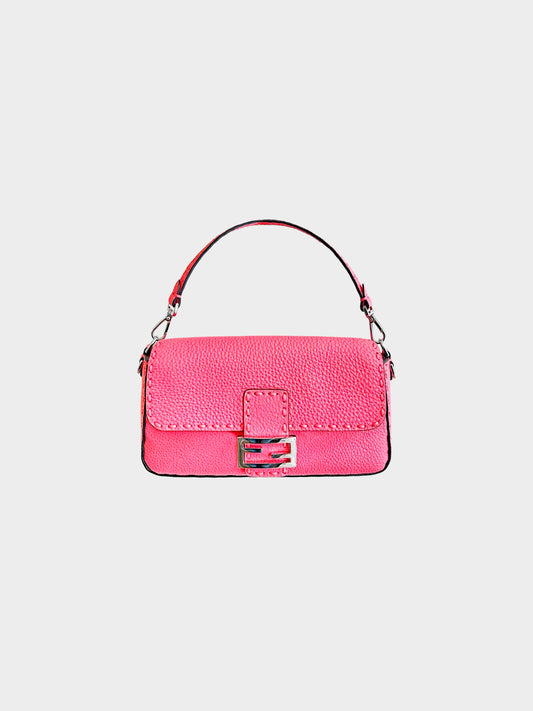 Fendi 2010s Pink Pebbled Leather Selleria Baguette