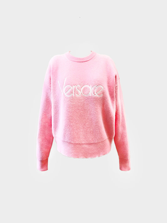 Versace Spring Summer 2024 Pink Wool 1978 Re-Edition Logo Sweater
