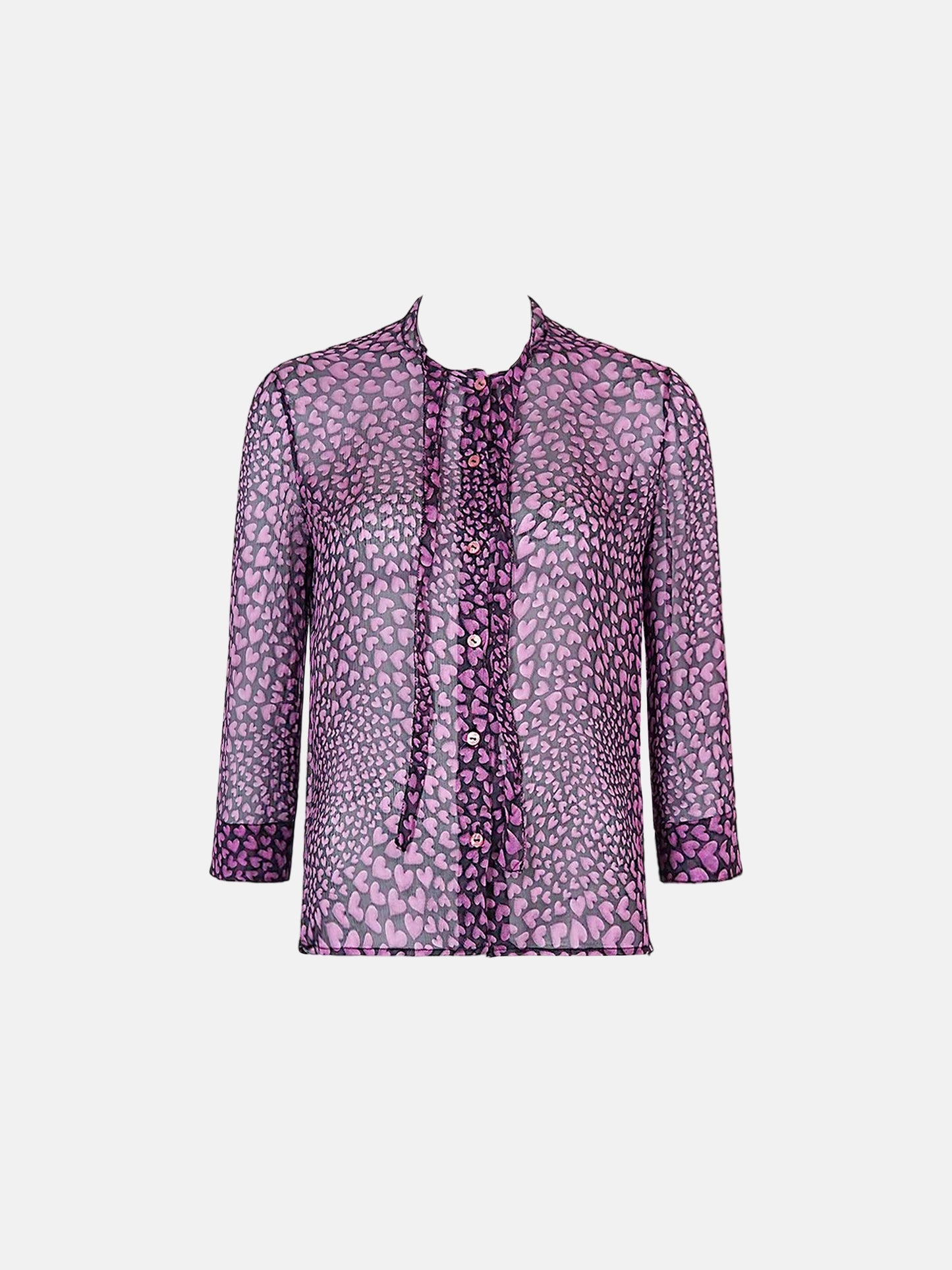Prada SS 2000 Silk Chiffon Hearts Print Blouse