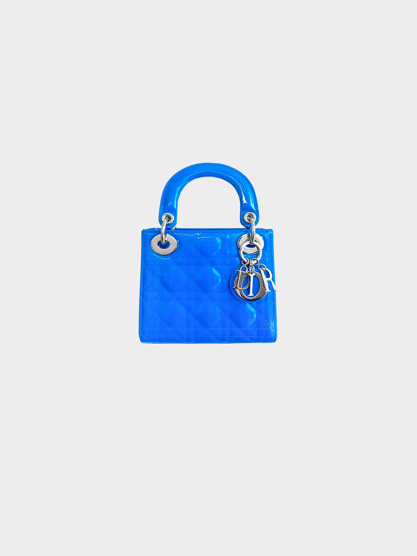 Christian Dior 2021 Blue Patent Leather Cannage Mini Lady Dior Hand Bag