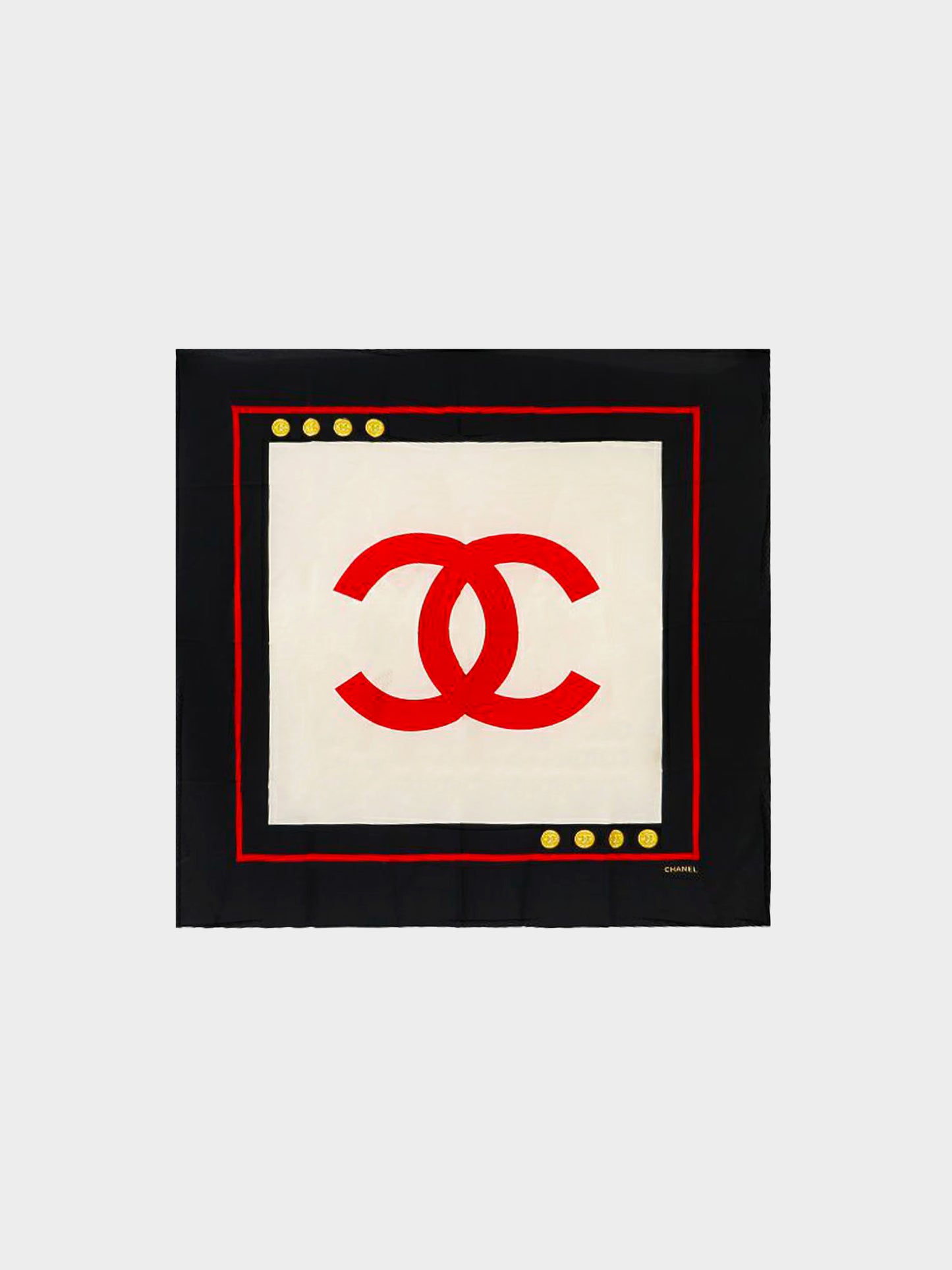 Chanel 2000s Red CC and Medallions Silk Scarf