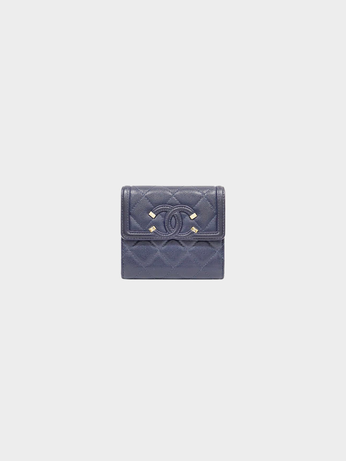 Chanel 2020 Navy Caviar Skin Matelasse Wallet