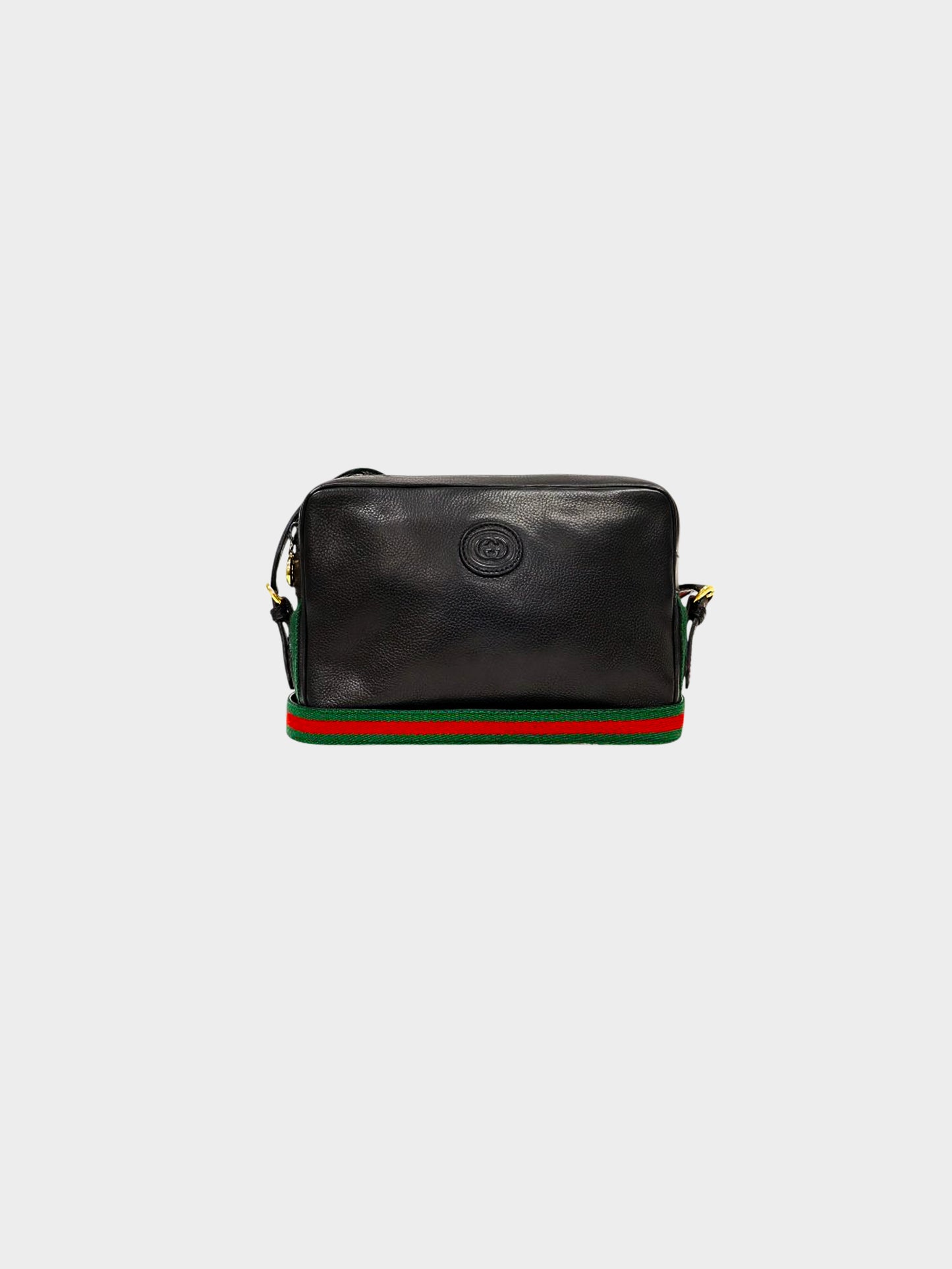 Gucci 2000s Black Leather Web Strap Rectangle Bag