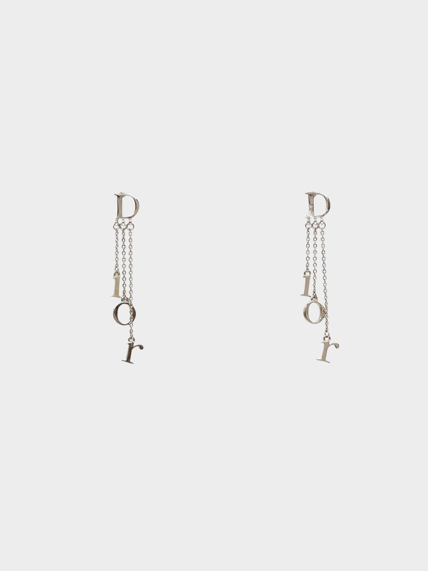 Christian Dior 2010s Silver D.1.O.R. Charms Chain Hanging Earrings