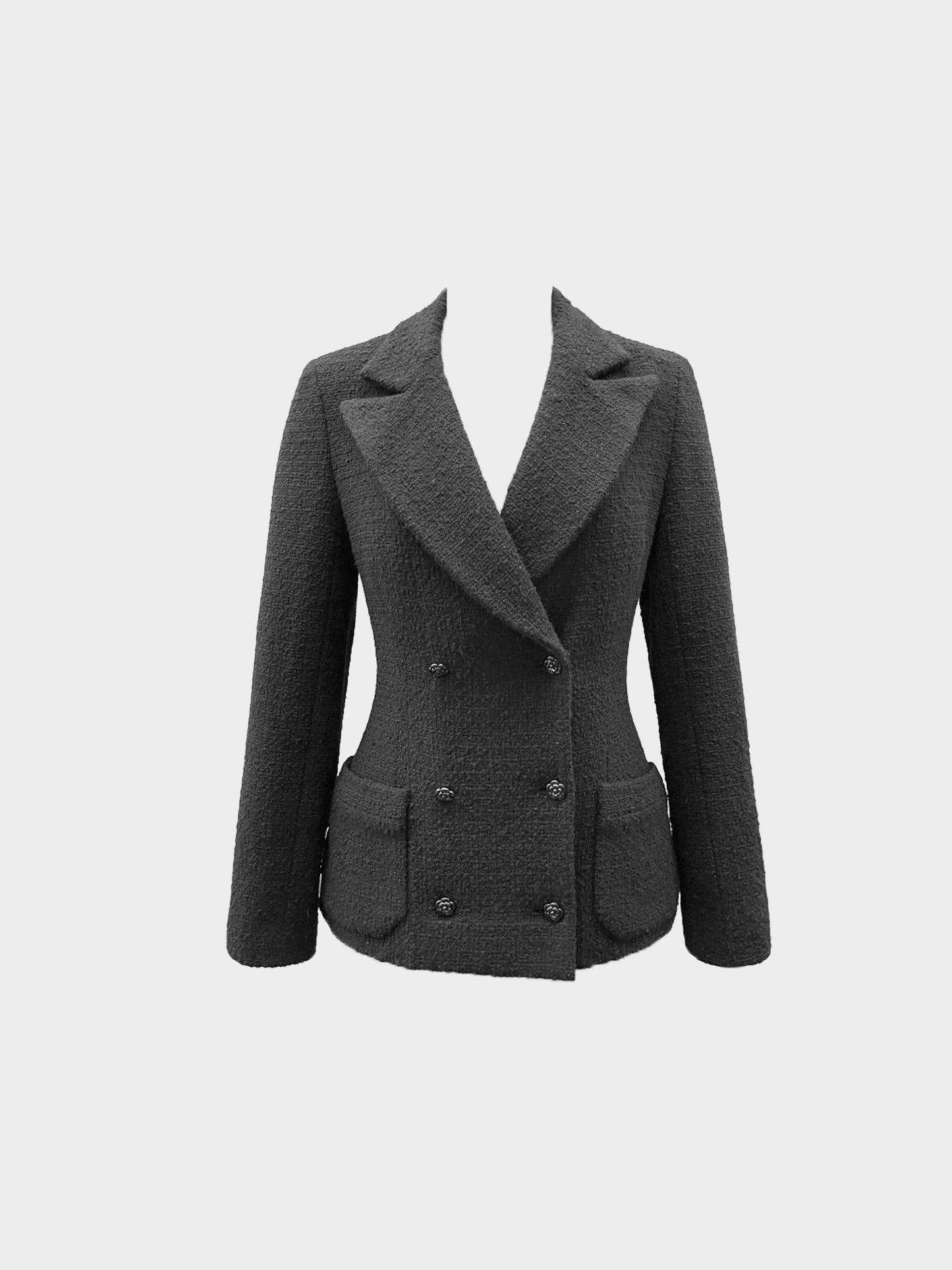 Chanel 2002 Black Tweed Double Breasted Jacket