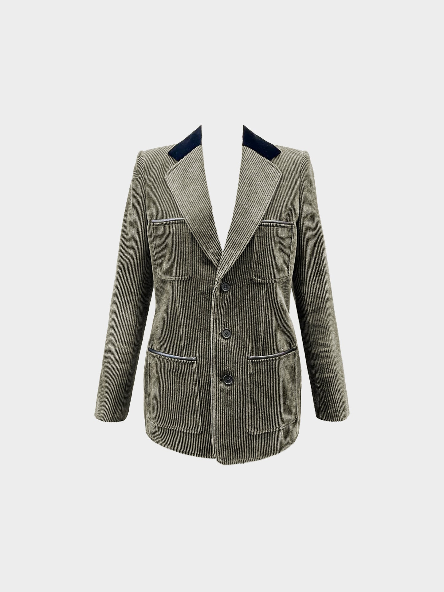 Saint Laurent 2020s Khaki Corduroy Velvet Collar Single-Brester Blazer