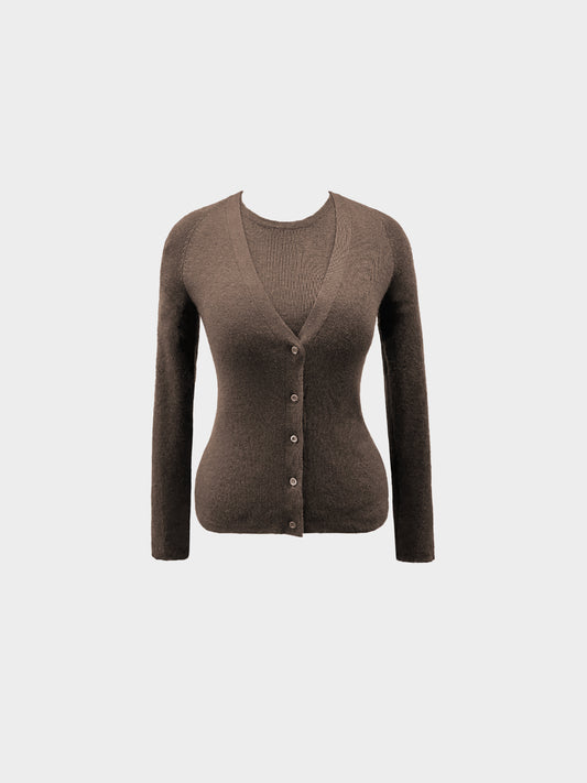 Prada 2000s Brown Cashmere-Silk Knit Cardigan and Top Set