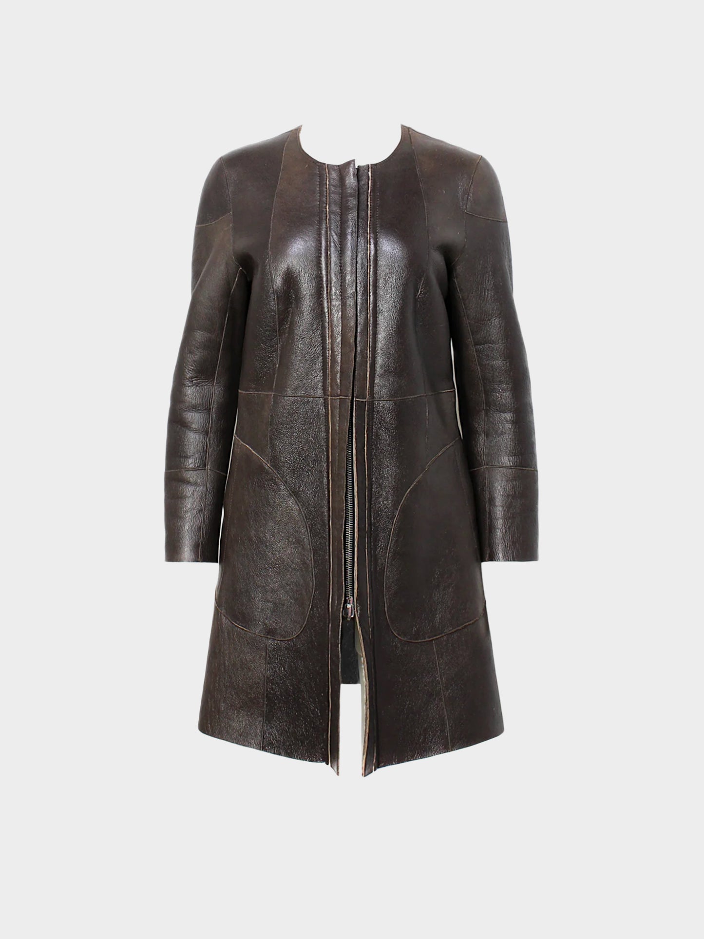 Celine by Phoebe Philo 2010s Dark Brown Leather and Shearling Reversible Coat