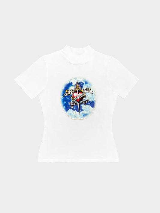 Jean Paul Gaultier 2000s White Tattoo Graphic Logo Print Top