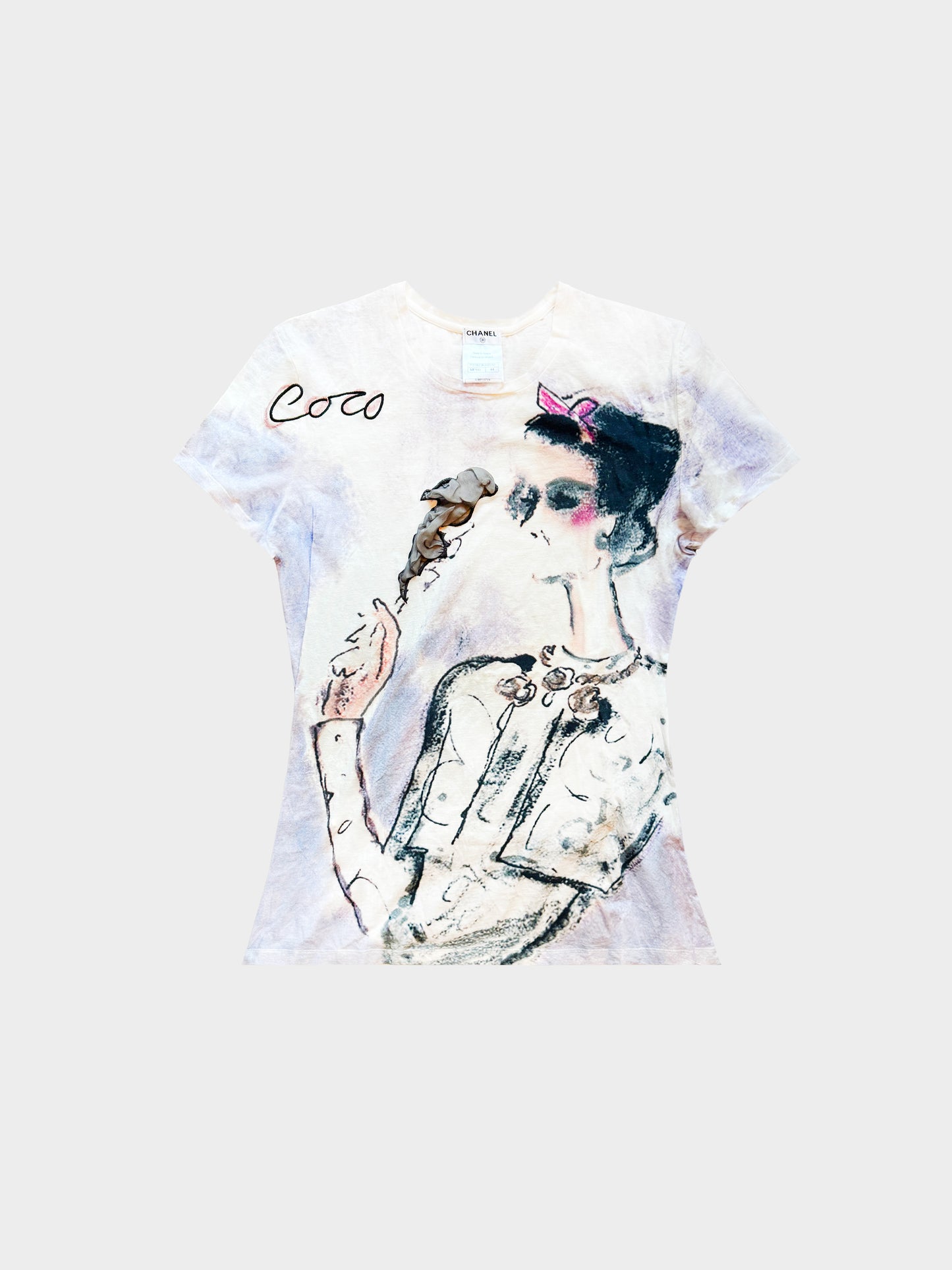 Chanel 2000s White Coco Mademoiselle Graphic Logo Print T-shirt