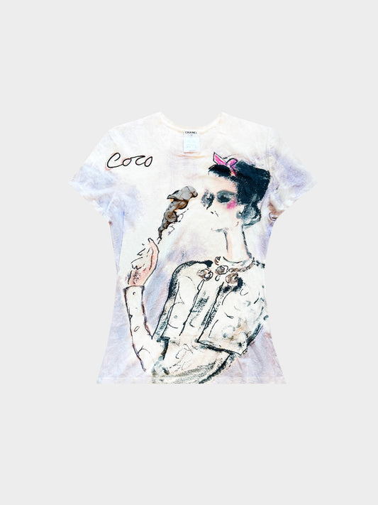 Chanel 2000s White Coco Mademoiselle Graphic Logo Print T-shirt