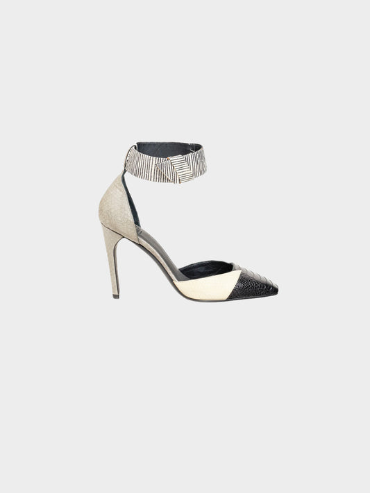 Mugler 2000s Mixed Reptile-Embossed Leather Heels