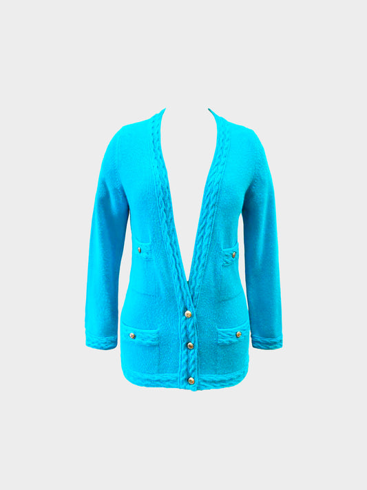 Chanel 1980s Blue Cashmere Knit Cardigan