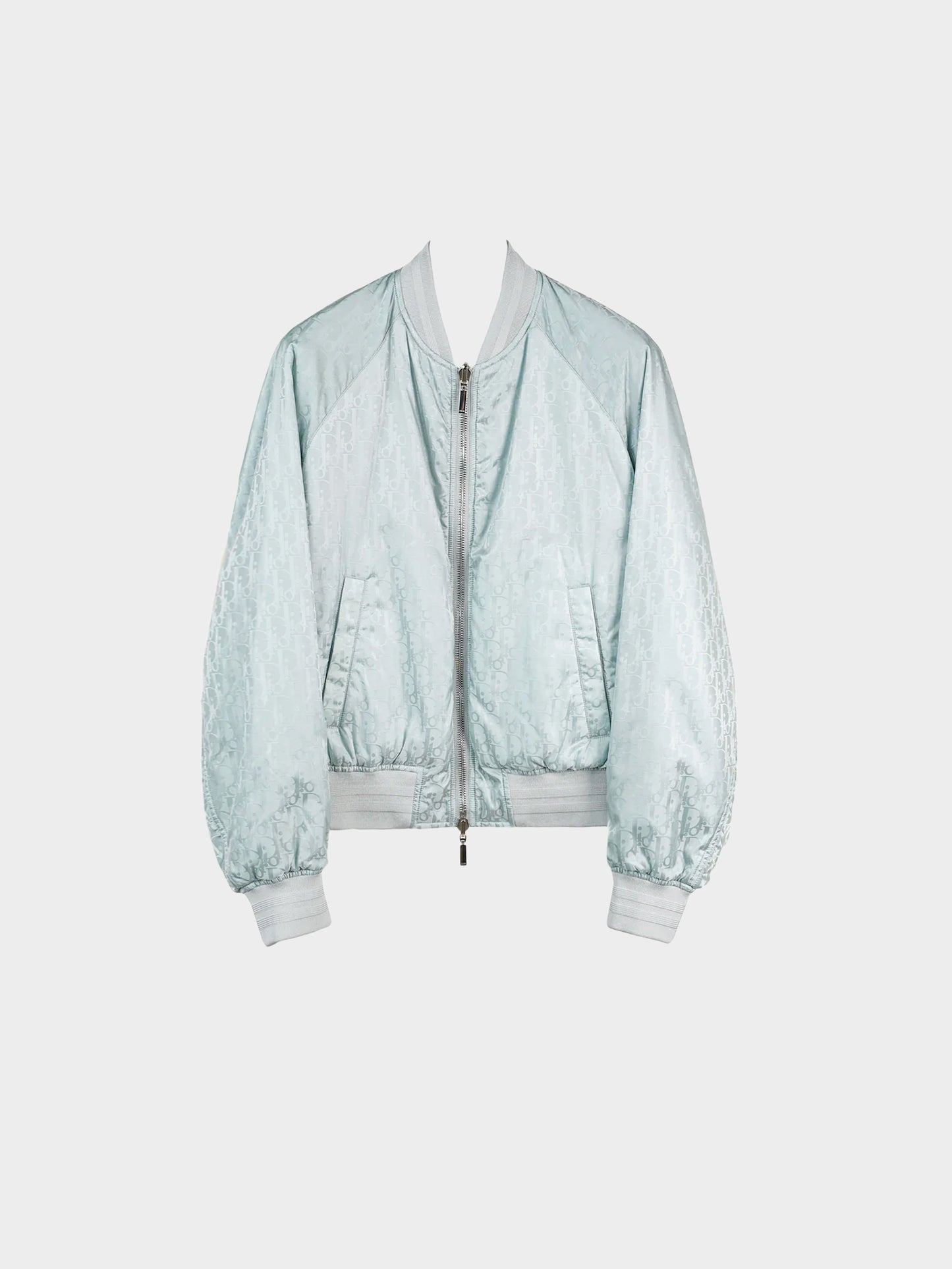 Christian Dior 2020s Light Blue Nylon Oblique Reversible Bomber Jacket