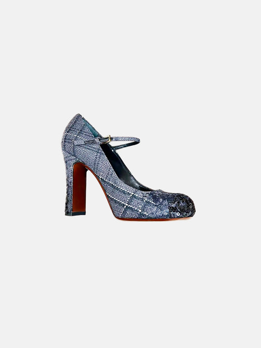 Louis Vuitton 2014 Grey Tweed Sequin Embellished Mary Jane Pumps