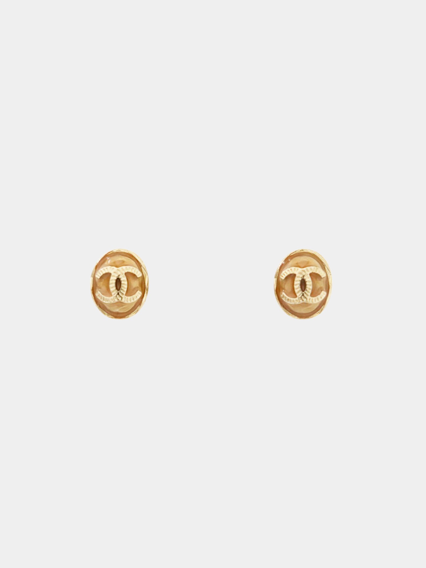 Chanel 2018 Beige Resin CC Oval Earrings