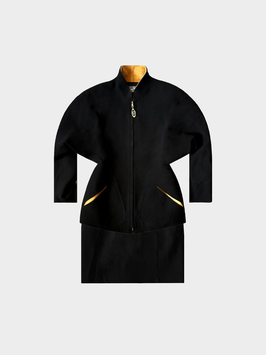 Thierry Mugler 1990s Black Wool Jacket and Skirt Set