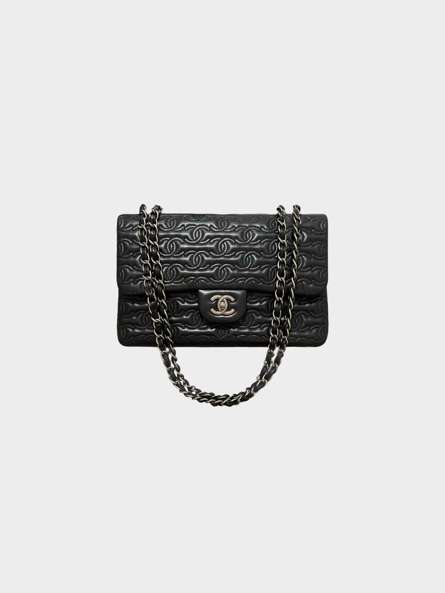 Chanel 2014 Black Calfskin Leather Stitched and Embossed CC Flap Bag