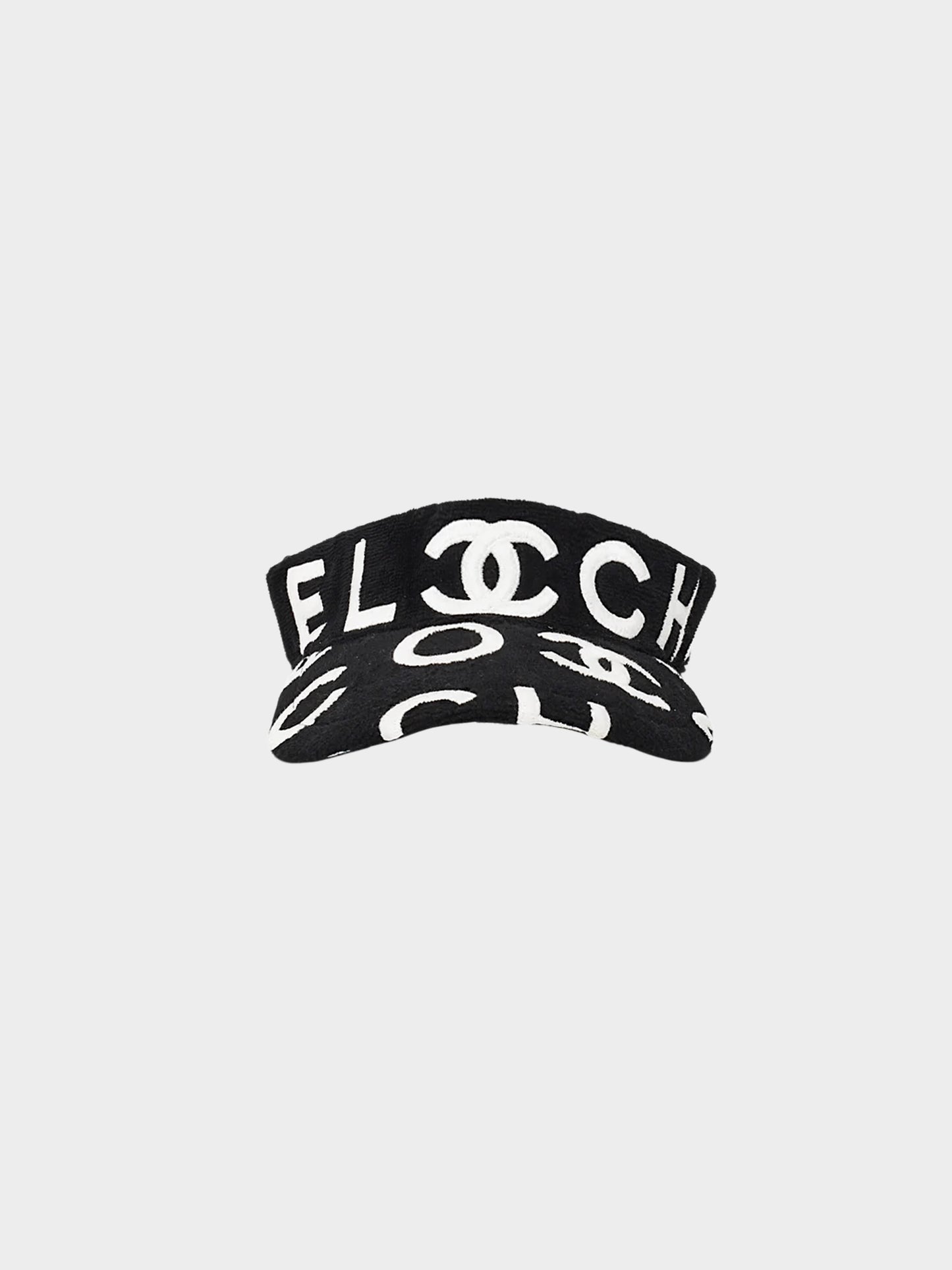 Chanel 2023 Black Terry Cloth Logo Lettering Visor