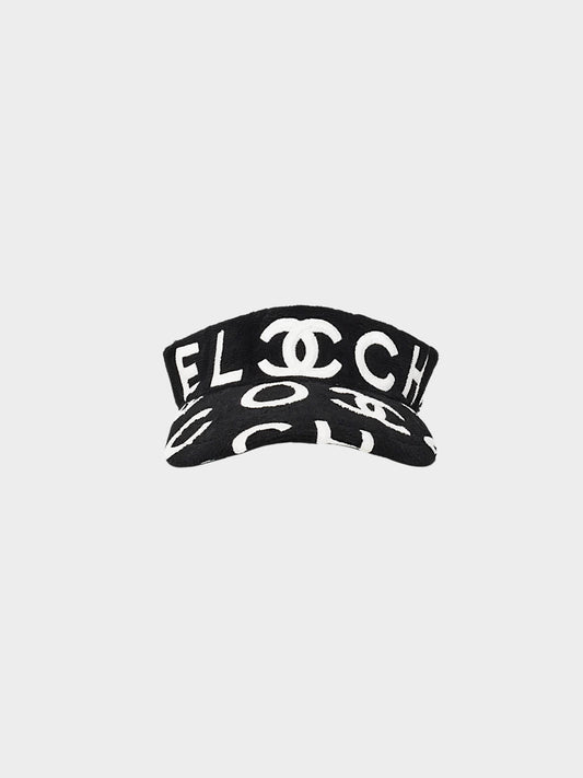 Chanel 2023 Black Terry Cloth Logo Lettering Visor
