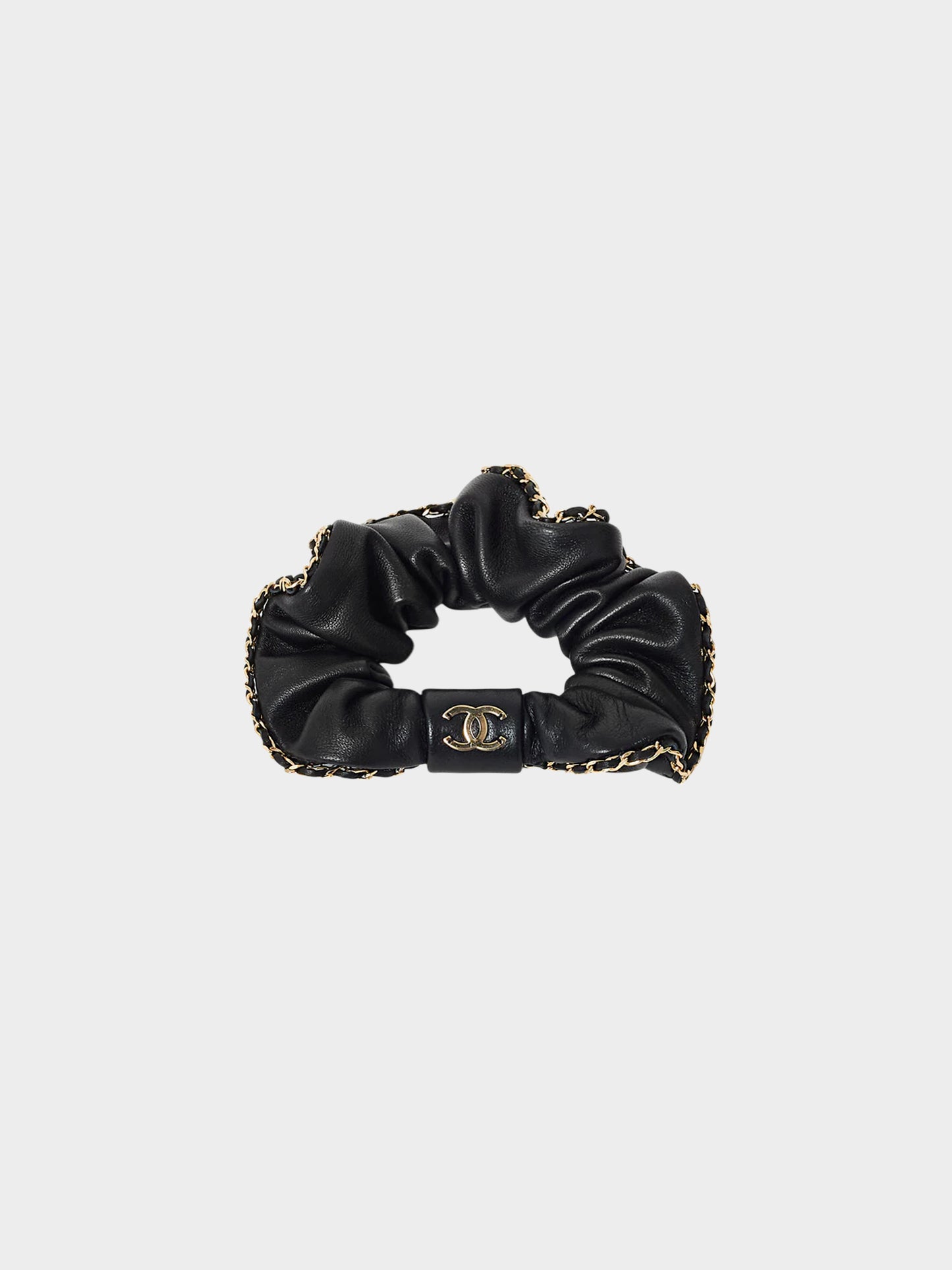 Chanel 2021-2022 Black Leather Chain Scrunchie