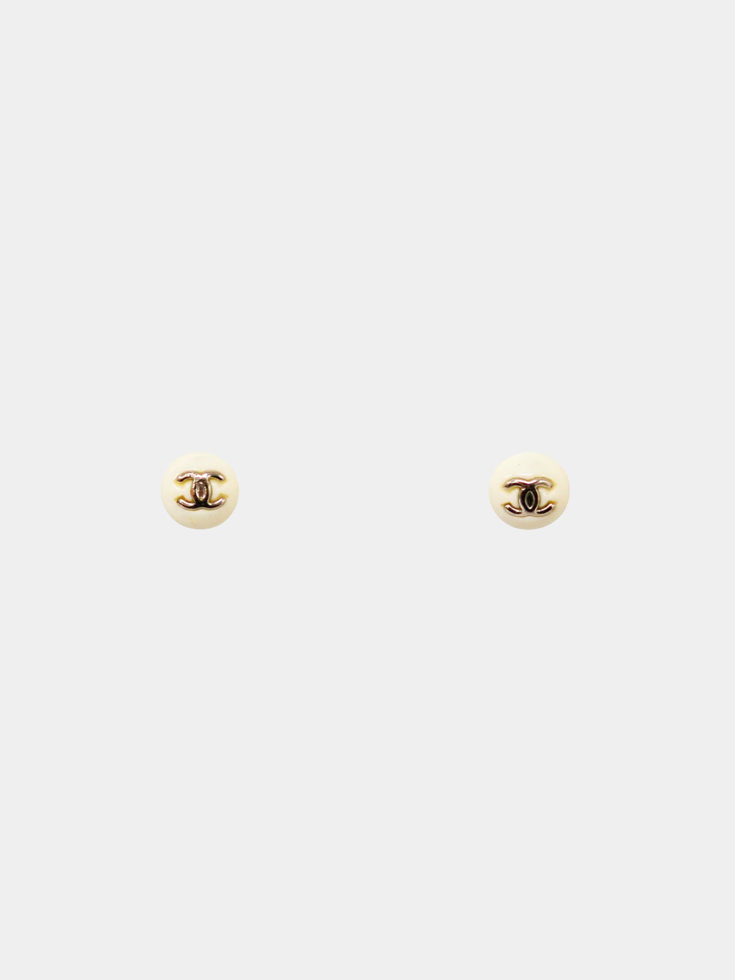 Chanel 2006 White Button CC Earrings