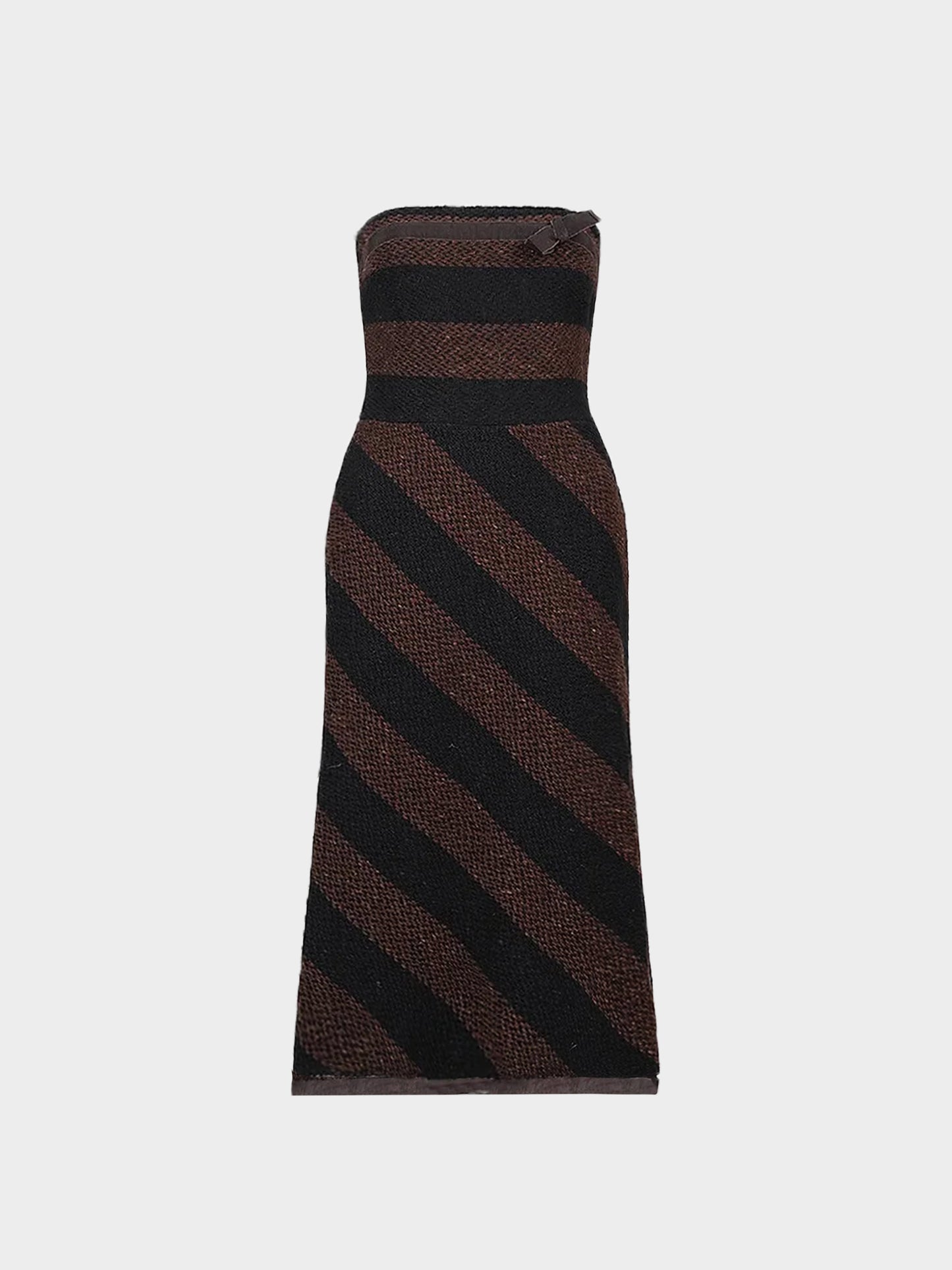 Prada FW 2000 Runway Striped Wool Strapless Dress