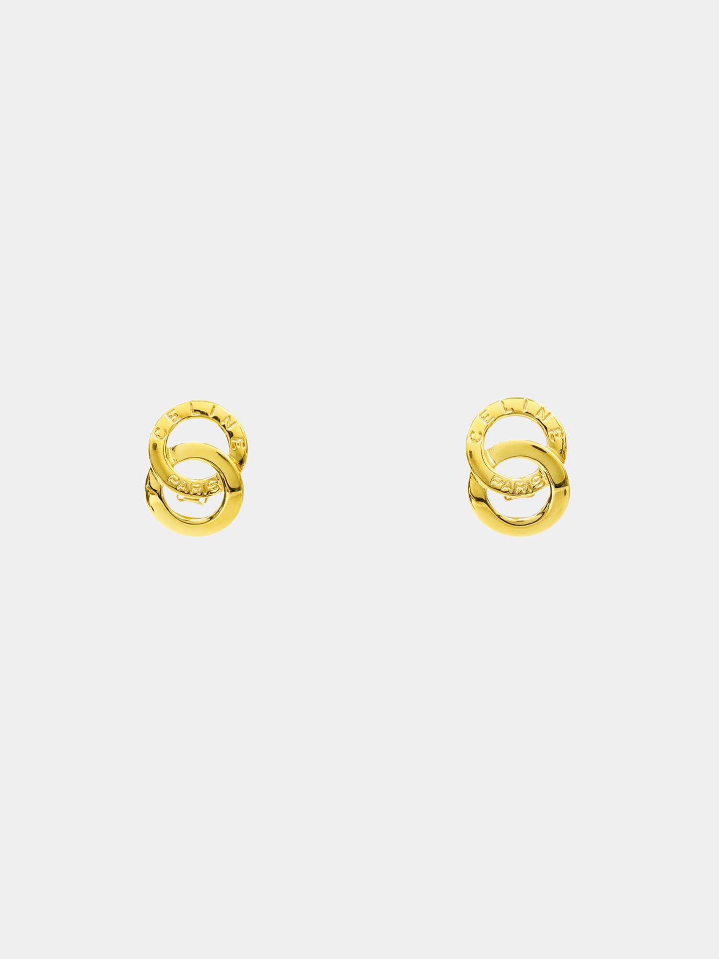Celine 1990s Gold Interlocking Rings Logo Earrings