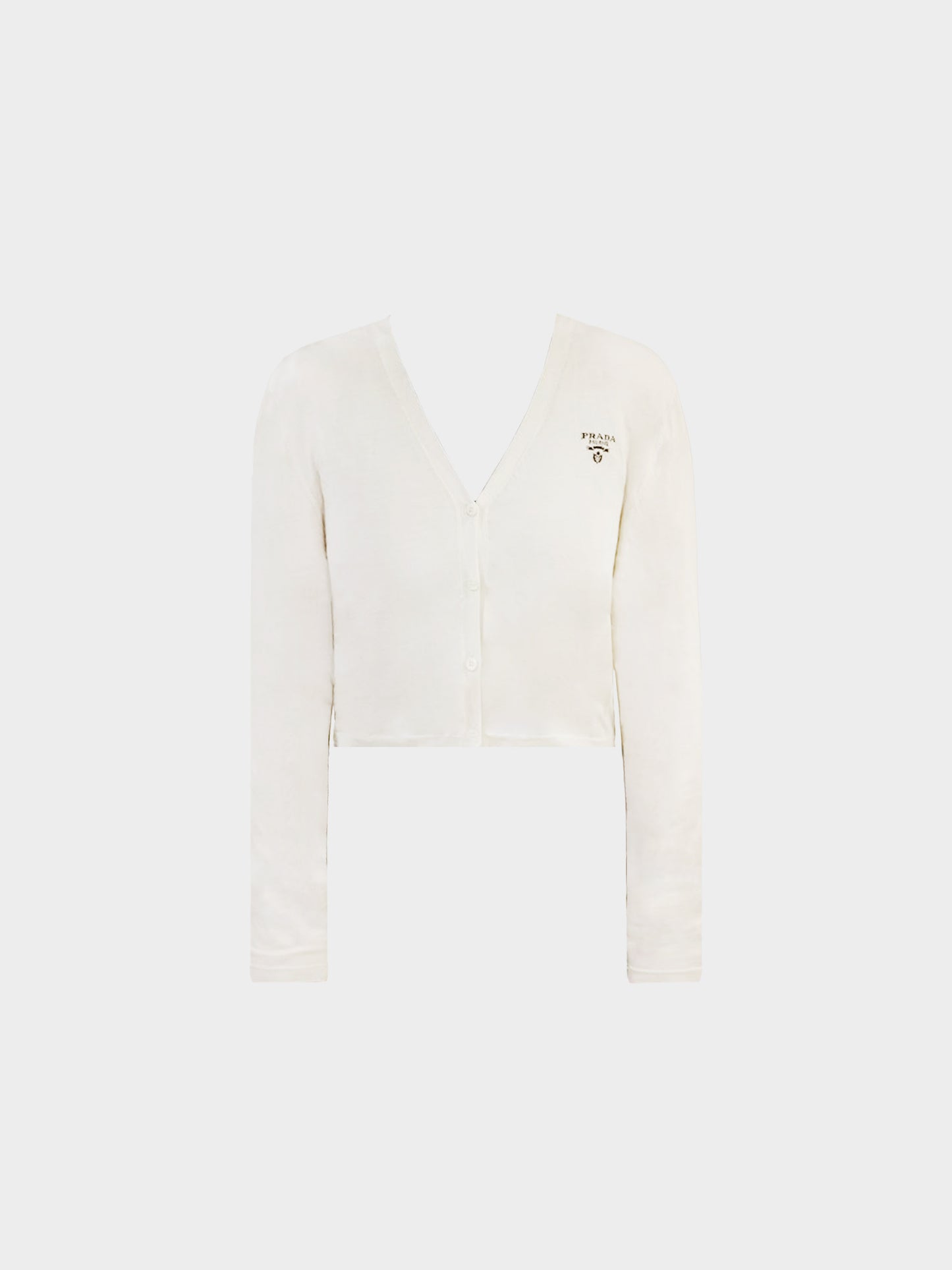 Prada 2010s White Intarsia-Knit Logo Cardigan