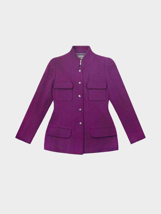 Chanel 1995 Purple Wool Tweed Single-breasted Jacket