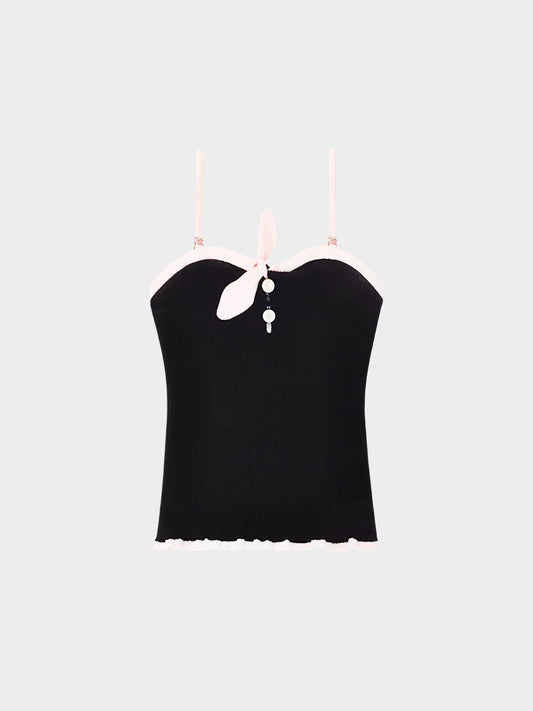 Chanel 2024 Black Ribbed Knot Tank Top