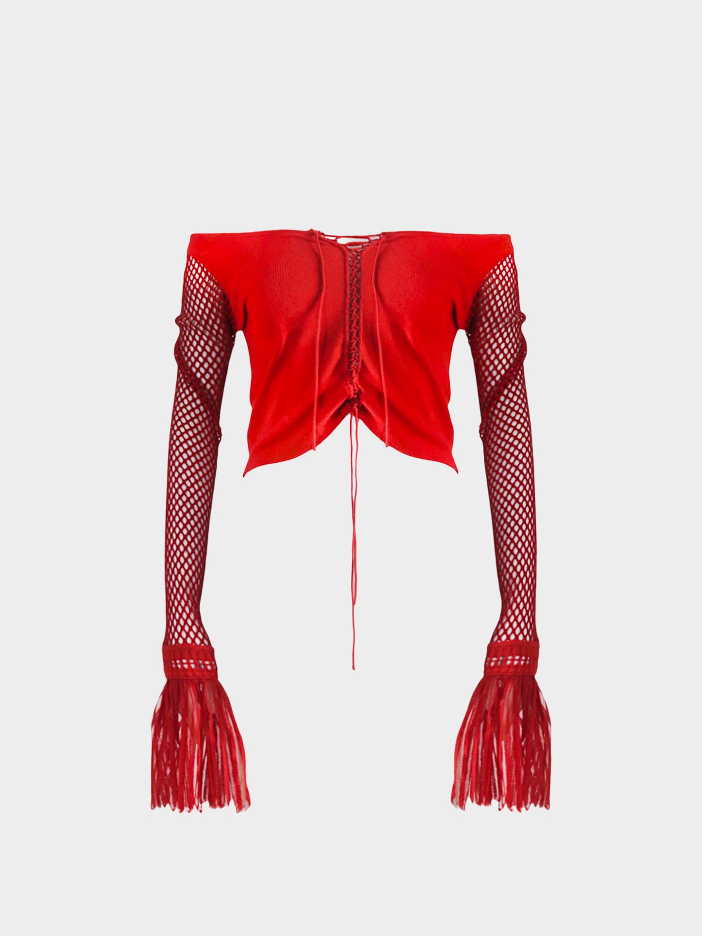 Jean Paul Gaultier 2000s Red Ribbed Crochet Net Sleeves with Tulle Cuffs