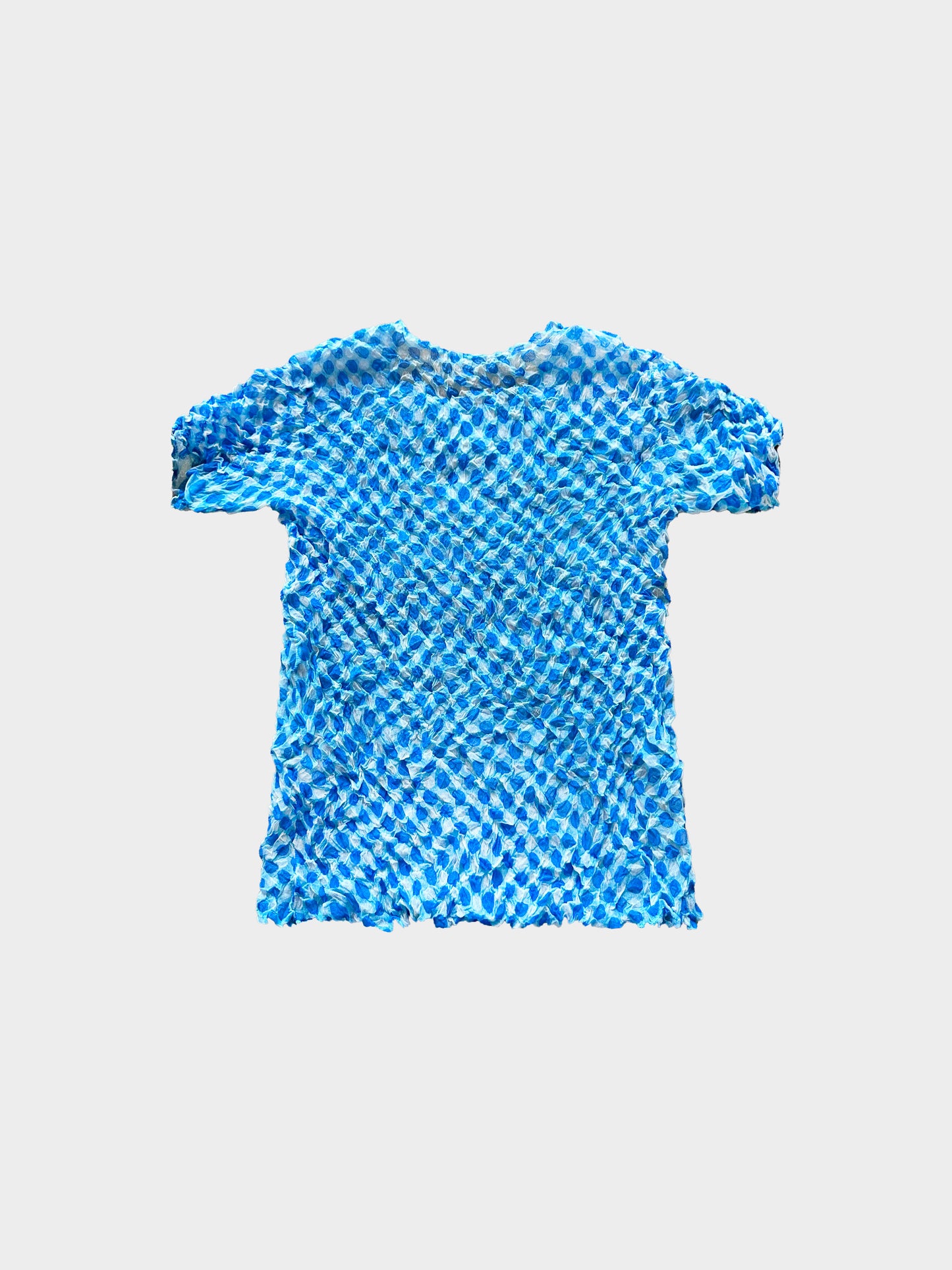 Issey Miyake 1990s Blue Polka Dot Print Crinkle-Effect Top