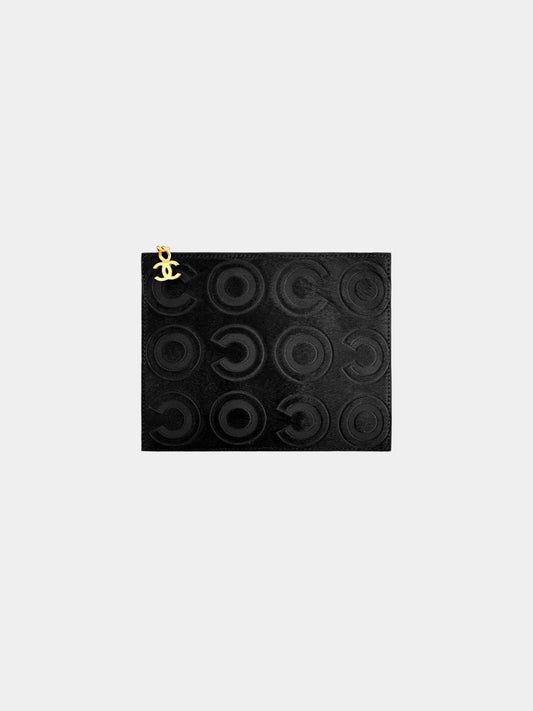 Chanel 2001 Black Pony Hair Embossed COCO Pouch