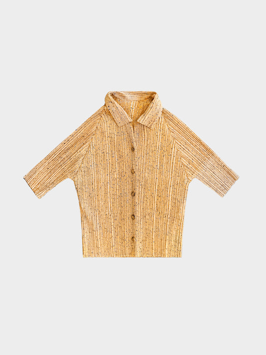 Issey Miyake Pleats Please 2000s Speckled Yellow Shirt