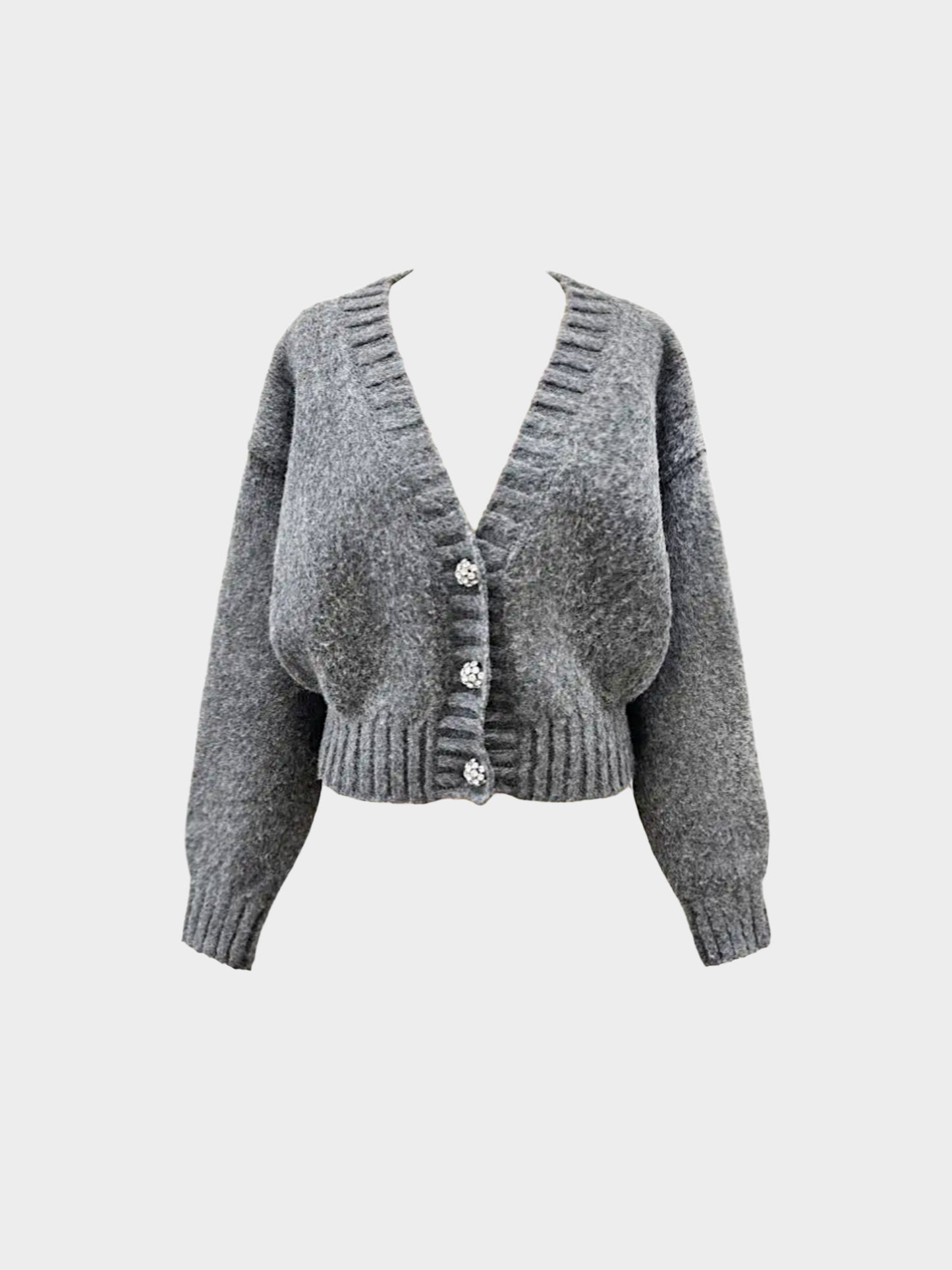 Prada 2010s Grey Wool Cardigan with Crystal Buttons