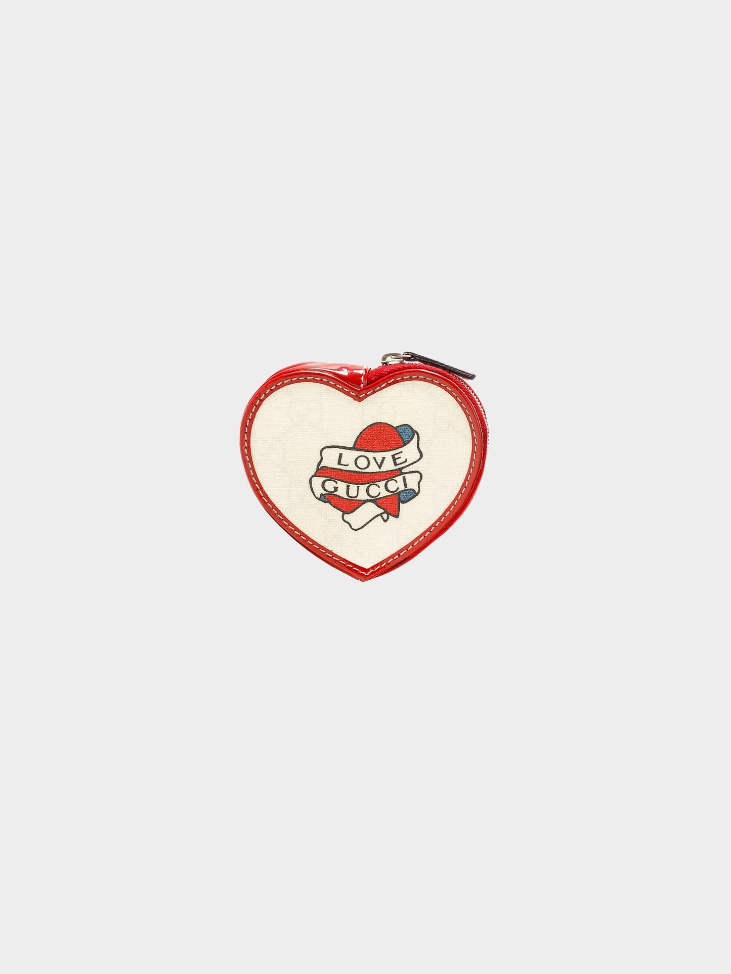Gucci 2008 Red Patent Leather and Monogram Coated Canvas Tattoo Heart Coin Purse