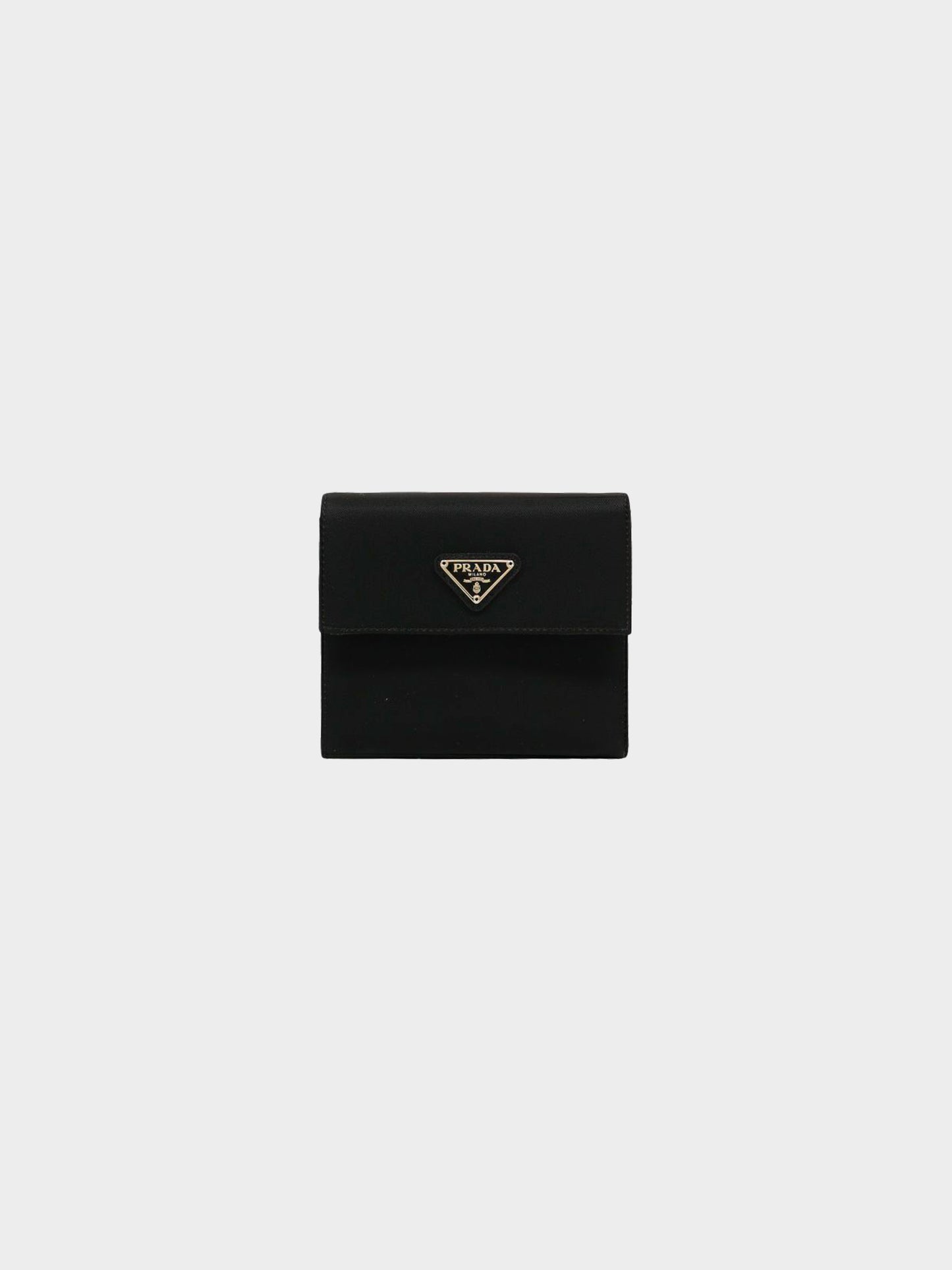 Prada 2010s Black Nylon and Saffiano Leather Logo Tri-fold Wallet