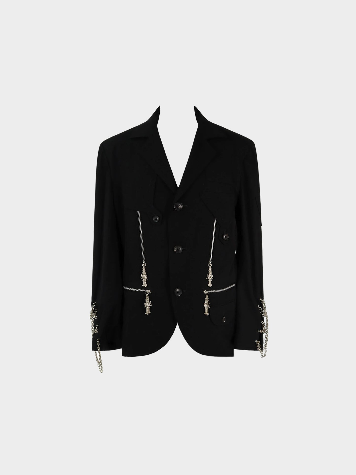Yohji Yamamoto SS 2018 POUR HOMME Black Wool Zipper and Chain Embellished Blazer