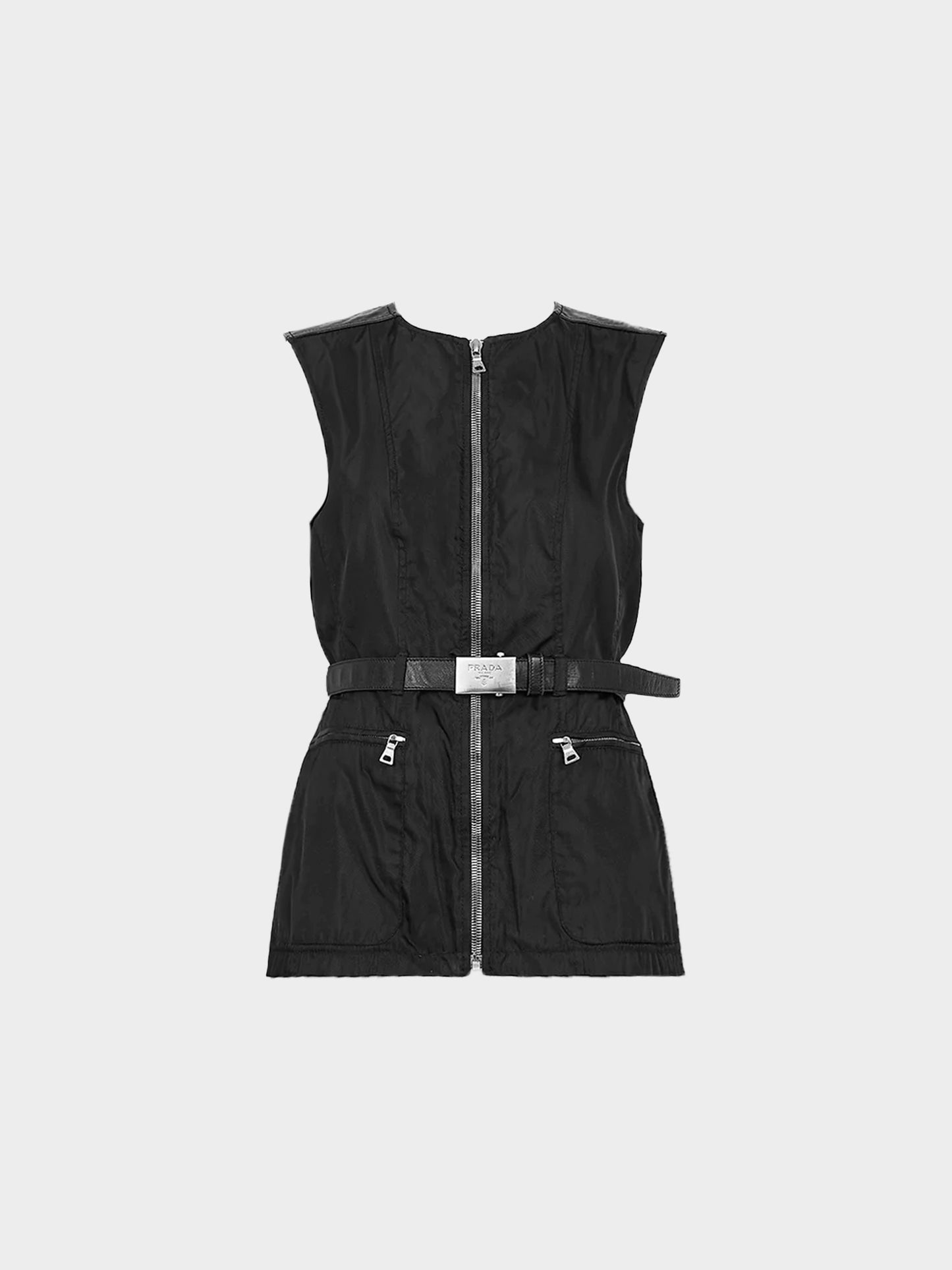 Prada FW 1994 Black Nylon Belted Dress