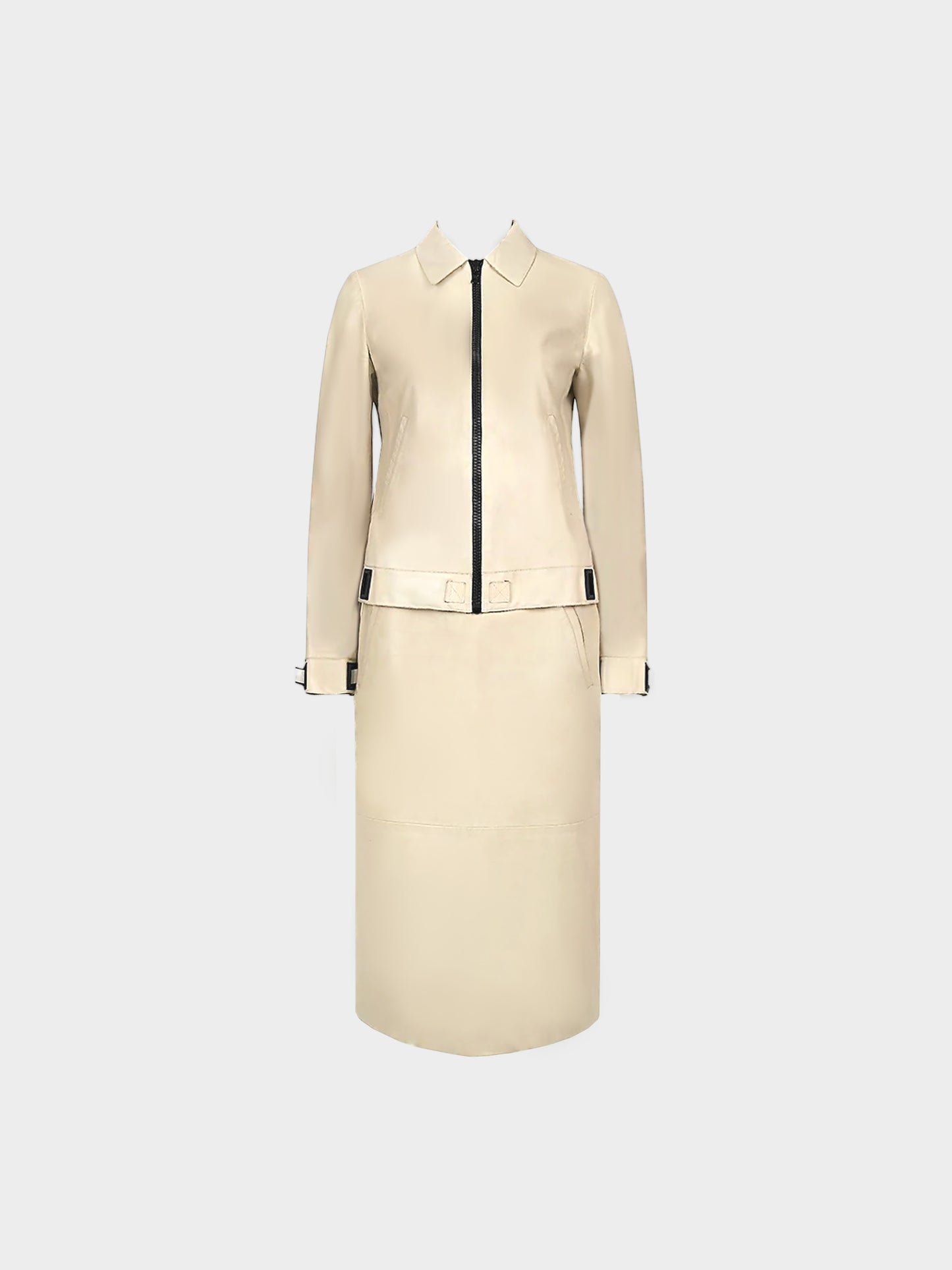 Miu Miu SS 2000 Beige Leather Jacket and Skirt Set