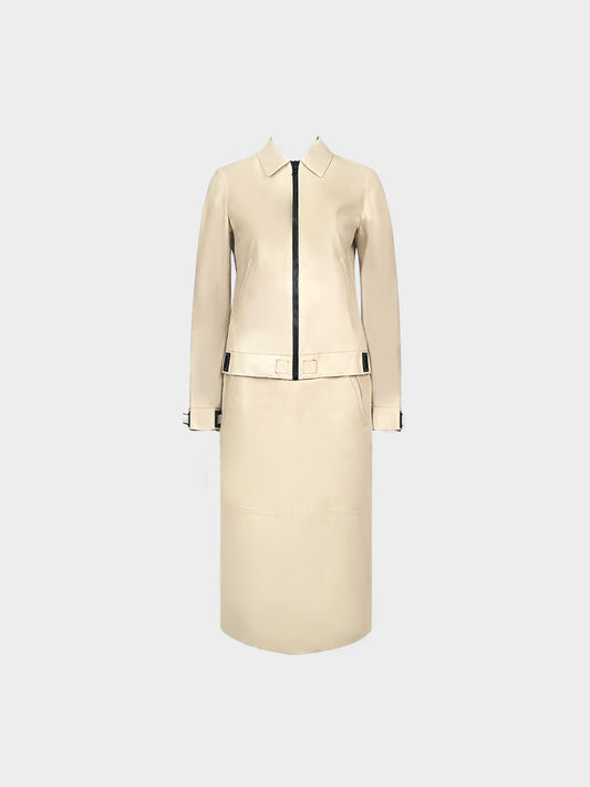 Miu Miu SS 2000 Beige Leather Jacket and Skirt Set