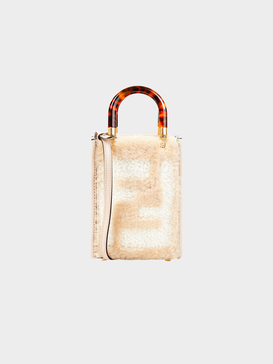 Fendi 2020s Pink Shearling and Tortoiseshell Sunshine Mini Tote Bag